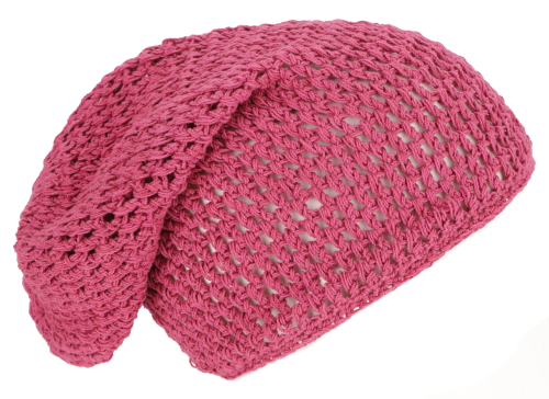 Beanie, Baumwoll-H�kelm�tze - himbeerrot
