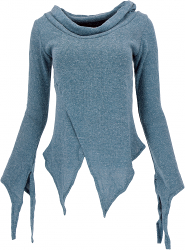 Pixishirt with shawl collar cotton knit sweater - dove blue