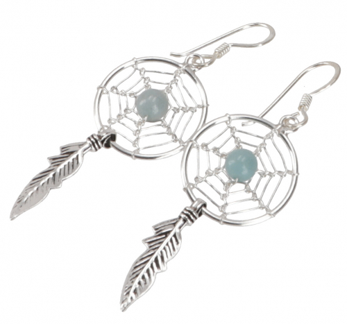 Silver earrings with dreamcatcher boho earrings calcedon - model 3 - 4 cm 1,6 cm