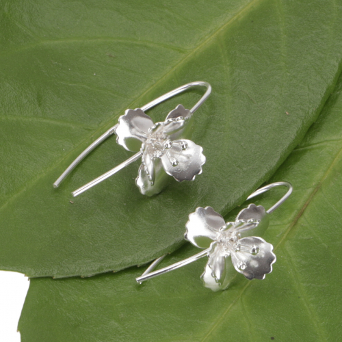 Ethno silver earrings `Blossom` - Model 1 - 3,0 cm 2,0 cm
