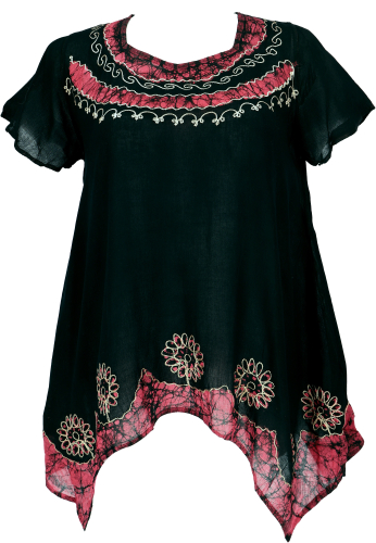 Longtop XXL, embroidered boho tunic hippie chic - dark black/pink