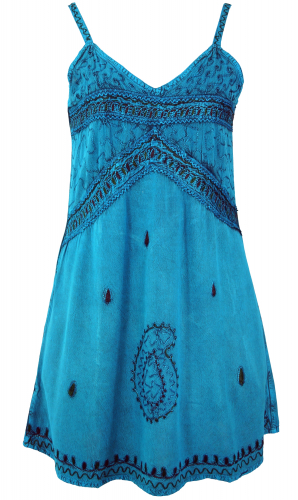 Besticktes indisches Kleid, Boho Minikleid - trkisblau Design 1