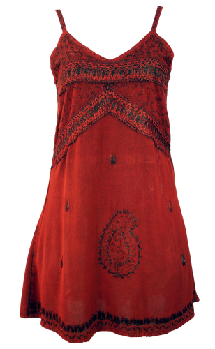 Besticktes indisches Kleid, Boho Minikleid - rot Design 1