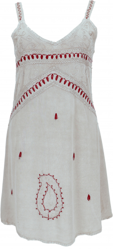 Besticktes indisches Kleid, Boho Minikleid - beige Design 1
