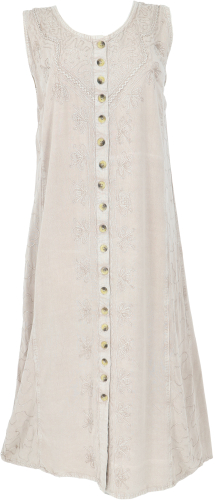 Embroidered boho summer dress, Indian hippie dress with button placket, beige - Design 12