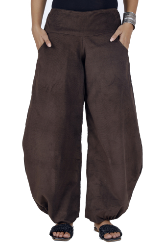 Wide corduroy harem pants, fine corduroy boho pants - dark brown