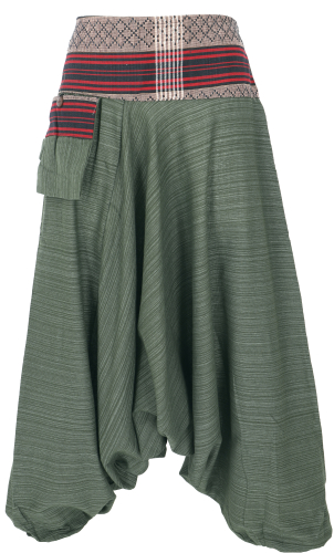 Harem pants, Thai harem pants, goa pants with woven waistband - olive green