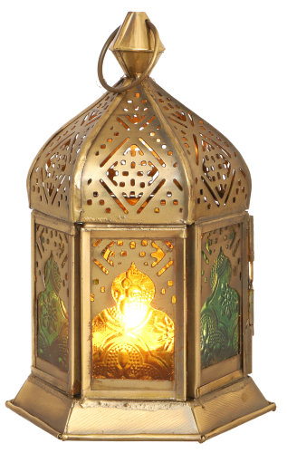 Orientalische Metall/Glas Laterne in marrokanischem Design, Windlicht - 15x9,5x9,5 cm 