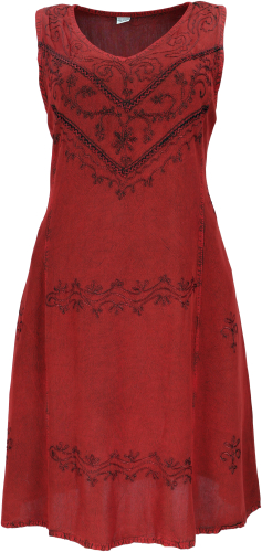 Besticktes Boho Sommerkleid, Midikleid, indisches Hippie Kleid in 7/8 Lnge, rot - Design 3