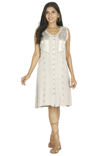 Embroidered Indian boho mini dress hippie chic - beige