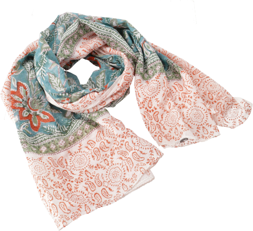 Leichter Pareo, Sarong, handbedrucktes Baumwolltuch - Farb Kombination 37 - 190x120 cm