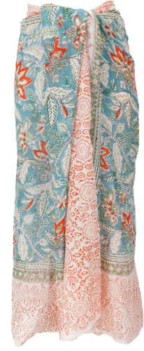 Leichter Pareo, Sarong, handbedrucktes Baumwolltuch - Farb Kombination 37 - 190x120 cm