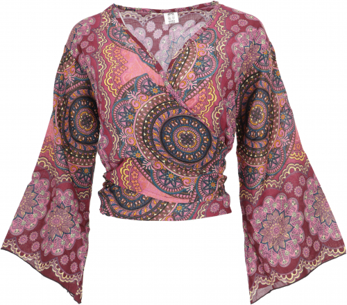 Short top, boho blouse top, wrap top, wrap blouse - bordeaux/dusky pink