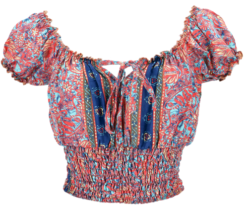 Blouse top boho chic, hippie blouse - red/turquoise