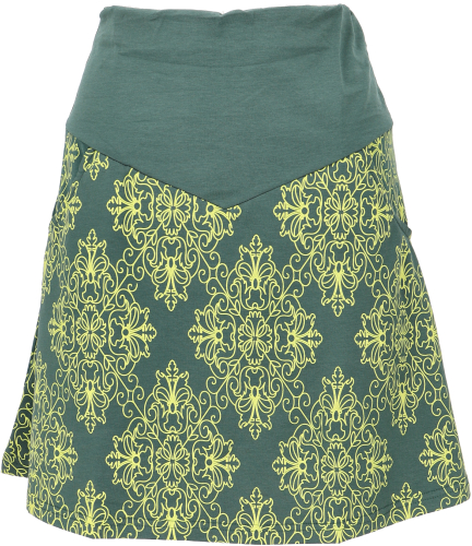 Organic cotton mini skirt, boho circle skirt organic - green/lemon