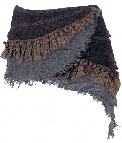 Goa cacheur with lace, mini skirt, wrap skirt belt - coffee