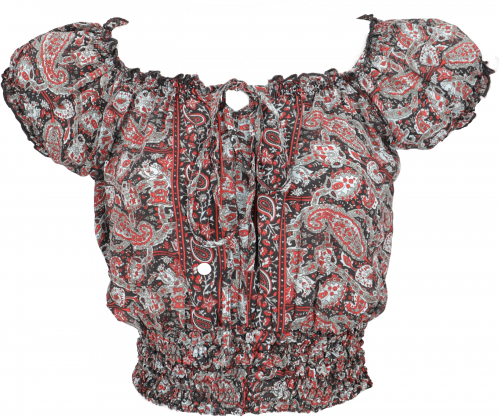 Blouse top boho chic, hippie blouse - black/red