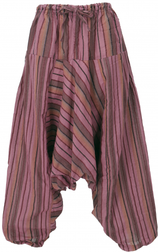 Airy Goa harem pants, striped aladdin pants with pocket - purple