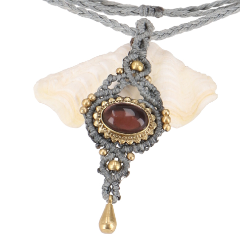 Boho macram necklace, unique elf jewelry festival jewelry, boho choker - amethyst/grey - 9,5x8,5 cm