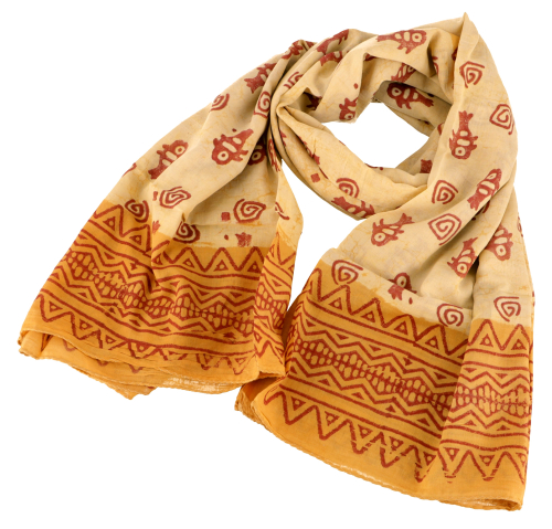 Lightweight pareo, sarong, hand-printed cotton scarf - color combination 36 - 190x120 cm