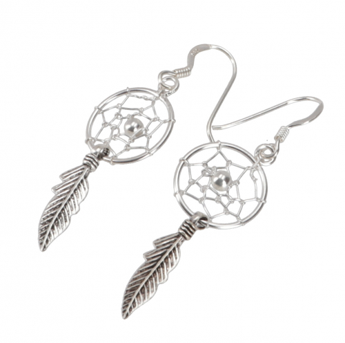 Silver earrings with dreamcatcher boho earrings, - model 1 - 3x1 cm