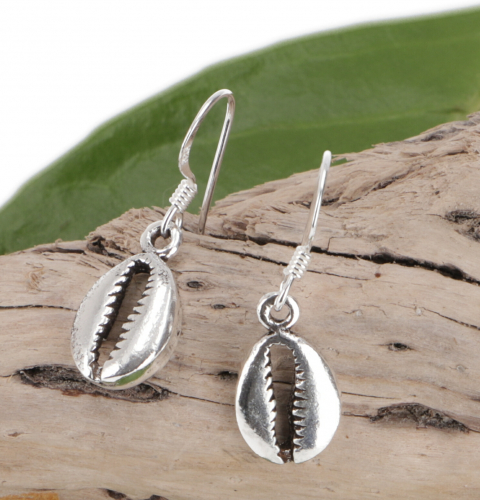 Ethno silver earrings cowrie shell - 1,5x0,8 cm