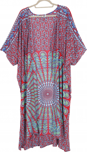 Leichter Sommer Kimono, Umhang, Strandkleid mit Mandala Muster - rot/blau
