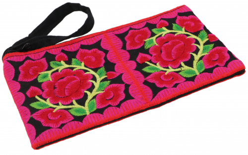 Cosmetic bag with folklore embroidery, pencil case - black - 10x20x3 cm 