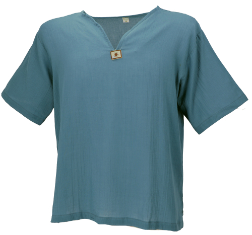 Yoga shirt, Goa shirt, short sleeve, men`s shirt, cotton shirt - petrol blue