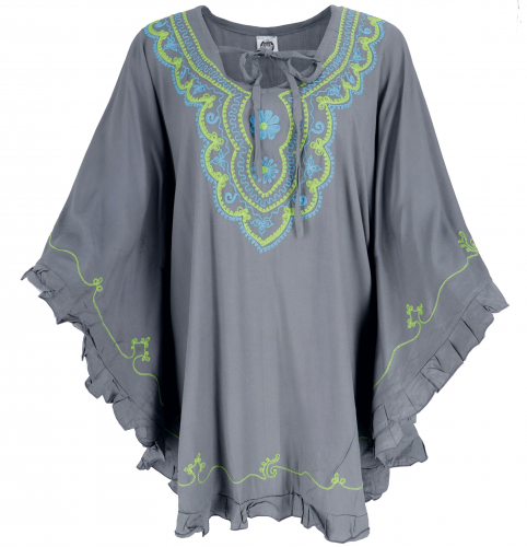 Embroidered hippie poncho, tunic, kaftan, beach dress, maxi size - gray