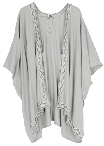 Short embroidered summer kimono, kaftan, beach dress - light gray