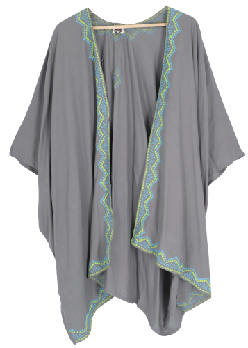 Short embroidered summer kimono, kaftan, beach dress - gray