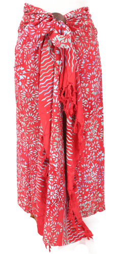 Bali batik sarong dress, wrap skirt, sarong, beach scarf with sarong buckle - Design 1/red - 160x100 cm