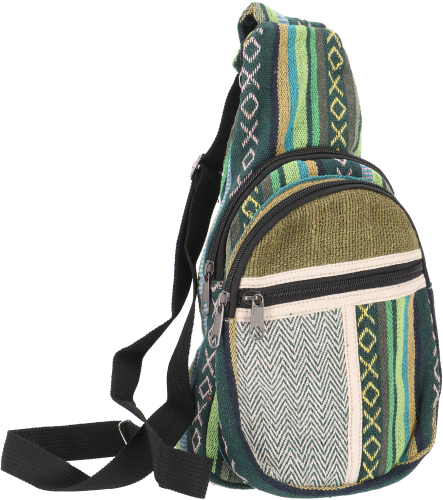 Extravagant ethno cotton/hemp backpack, ethno cross bag, Nepal shoulder bag - green - 25x20x10 cm 