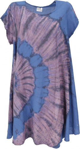 Batik tunic, midi dress, beach dress, short sleeve summer dress for strong women - blue