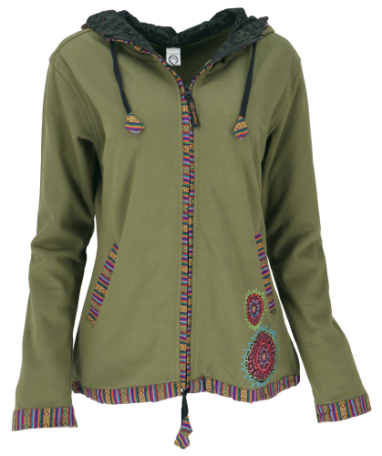 Nepal ethno jacket, embroidered boho jacket - olive green