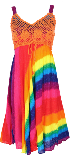 Boho mini dress, summer dress, crinkle dress - rainbow/orange