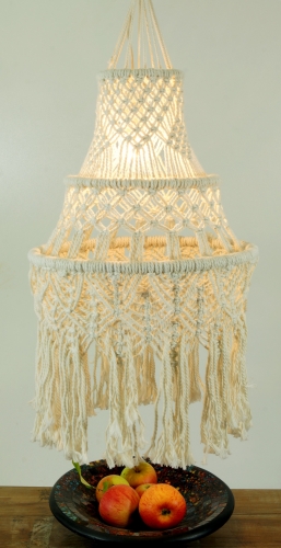 Deckenlampe / Deckenleuchte, in Bali handgefertigt aus Makramee - Modell Sondini 90 - 90x42x42 cm 
