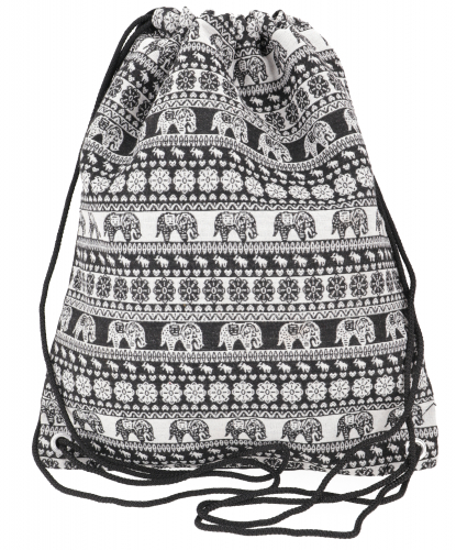 Ethno backpack from Thailand, practical sports bag, gym bag - black/white - 45x33x15 cm 