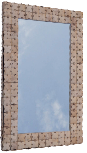 Patchwork Spiegel mit Kokosnuss Rahmen - Modell 1 natur - 80x50x5 cm 