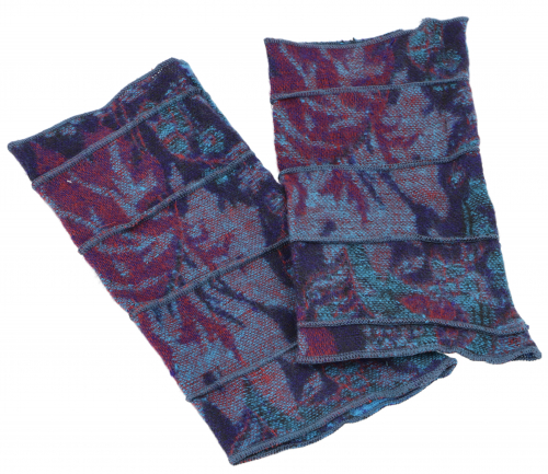 Patchwork hand warmers, ethno goa arm warmers - blue/pink - 23x10 cm