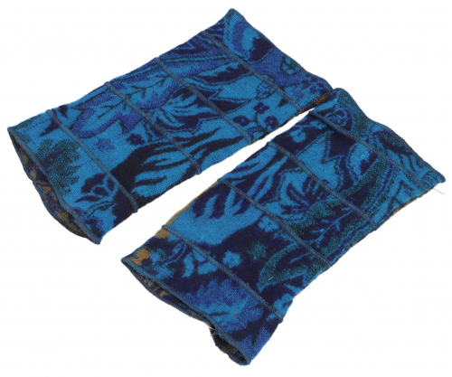 Patchwork Handstulpen, Ethno Goa Armstulpen - blau/senfgelb - 23x10 cm