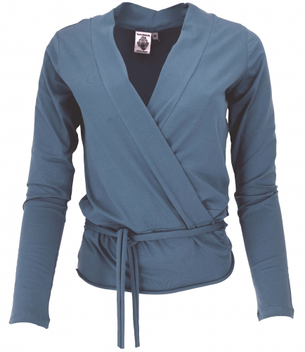 Wrap shirt, yoga shirt, long-sleeved shirt in organic quality - orion blue
