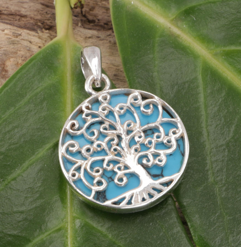Silver pendant tree of life, tree of life talisman, double-sided silver pendant - turquoise 1 - 2,5x0,3 cm 2 cm