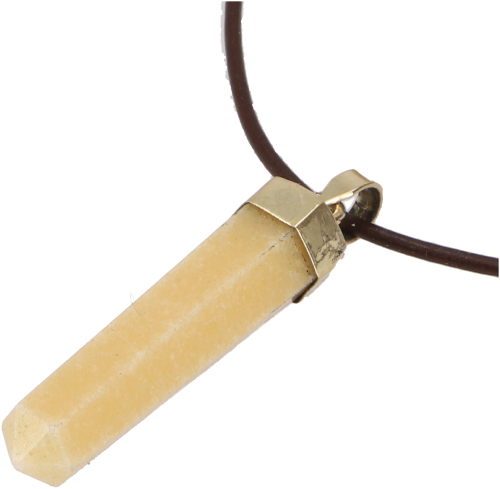 Hexagon pendant, gemstone pendant, crystal point with leather strap - calcite/gold - 4x1 cm