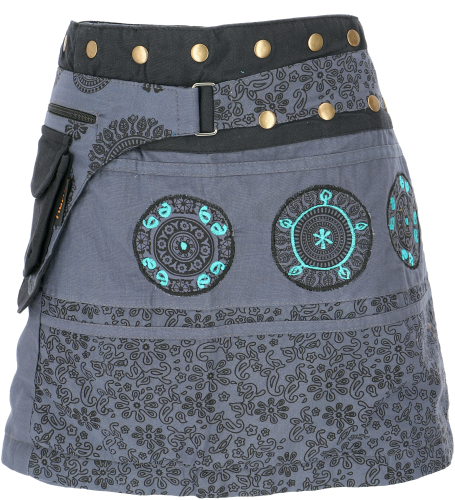 Wrap skirt, short skirt, cacheur, mandala patchwork skirt - gray-blue