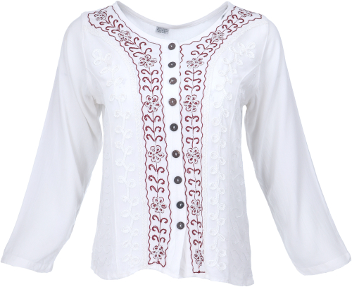 Short blouse top boho chic, indian hippie long sleeve blouse - white