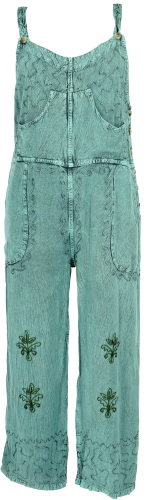 Dungarees, boho pants, embroidered overall - aqua