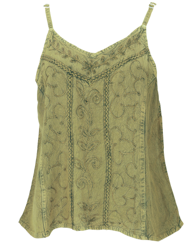 Embroidered top boho chic, loose summer top - olive green