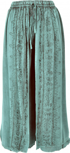 Palazzo pants, long boho culottes, oriental pants, embroidered summer pants - aqua